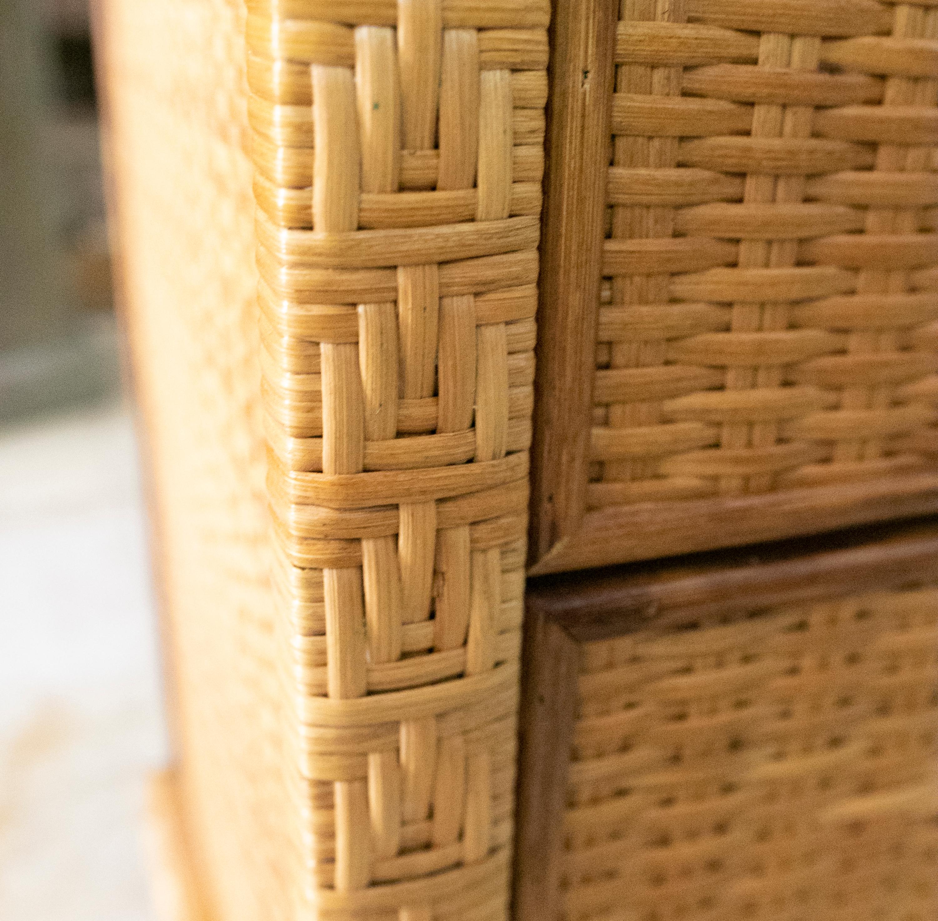 1980s Handmade Wicker Sidetable with Three Drawers For Sale 9