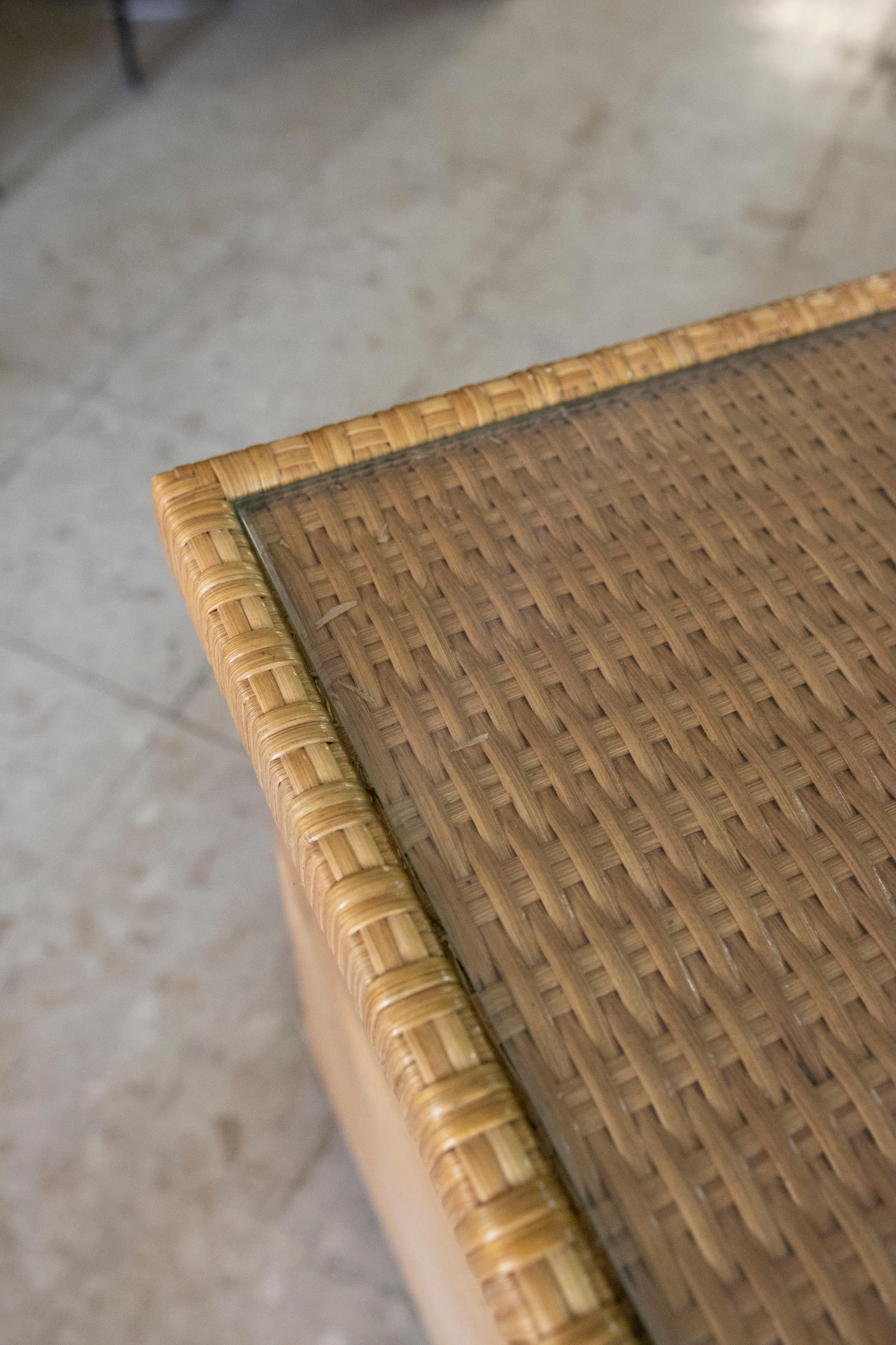 1980s Handmade Wicker Sidetable with Three Drawers For Sale 3