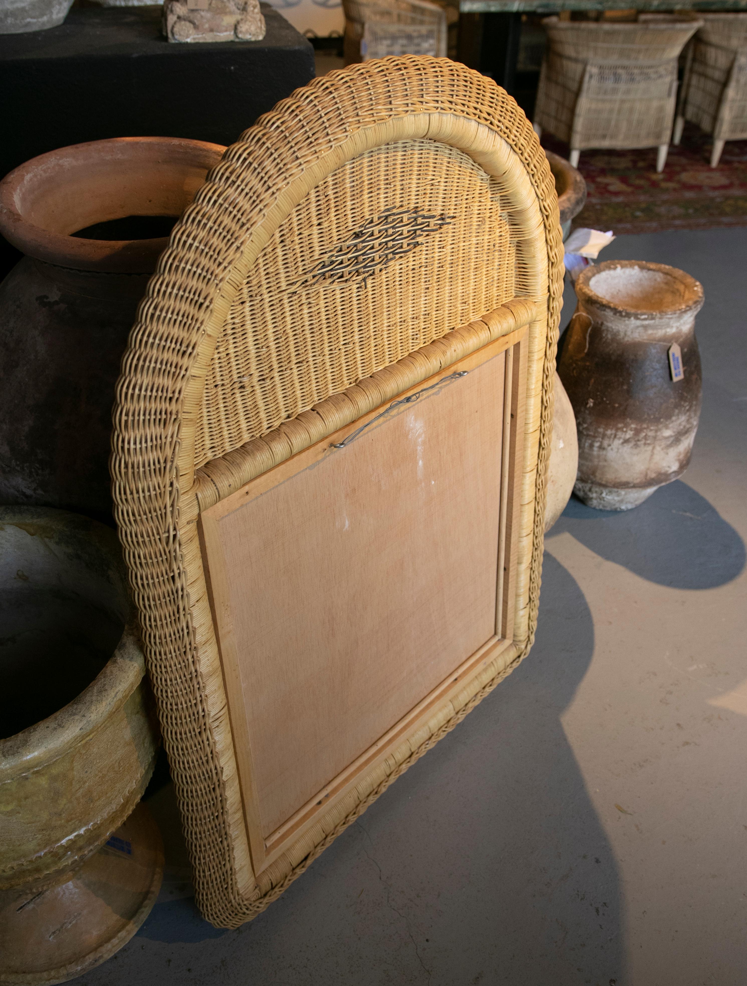 1980s Handmade Wicker Wall Mirror For Sale 12