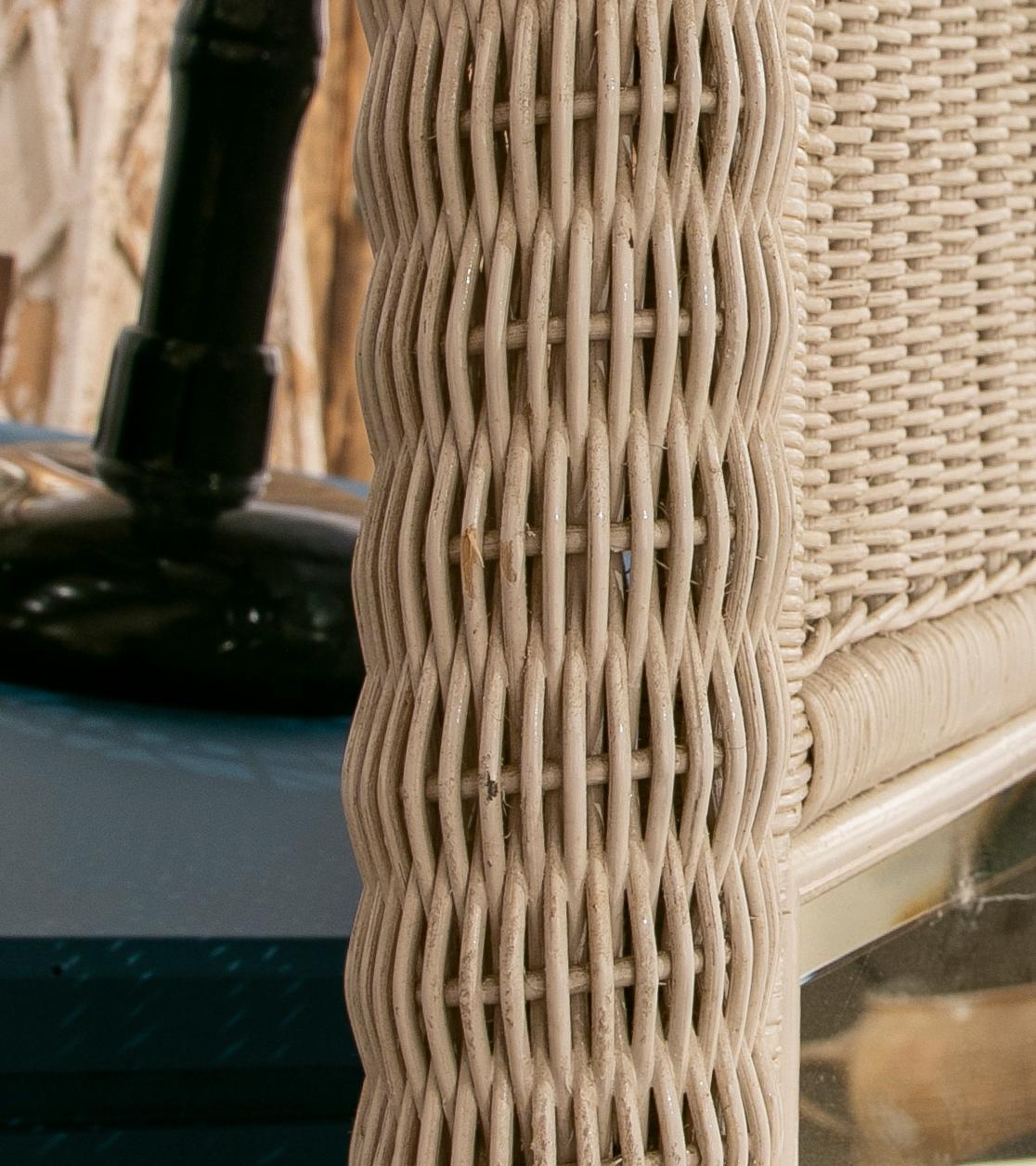 1980s Handmade Wicker Wall Mirror Painted in White 5