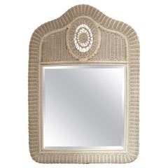 1980s Handmade Wicker Wall Mirror Painted in White