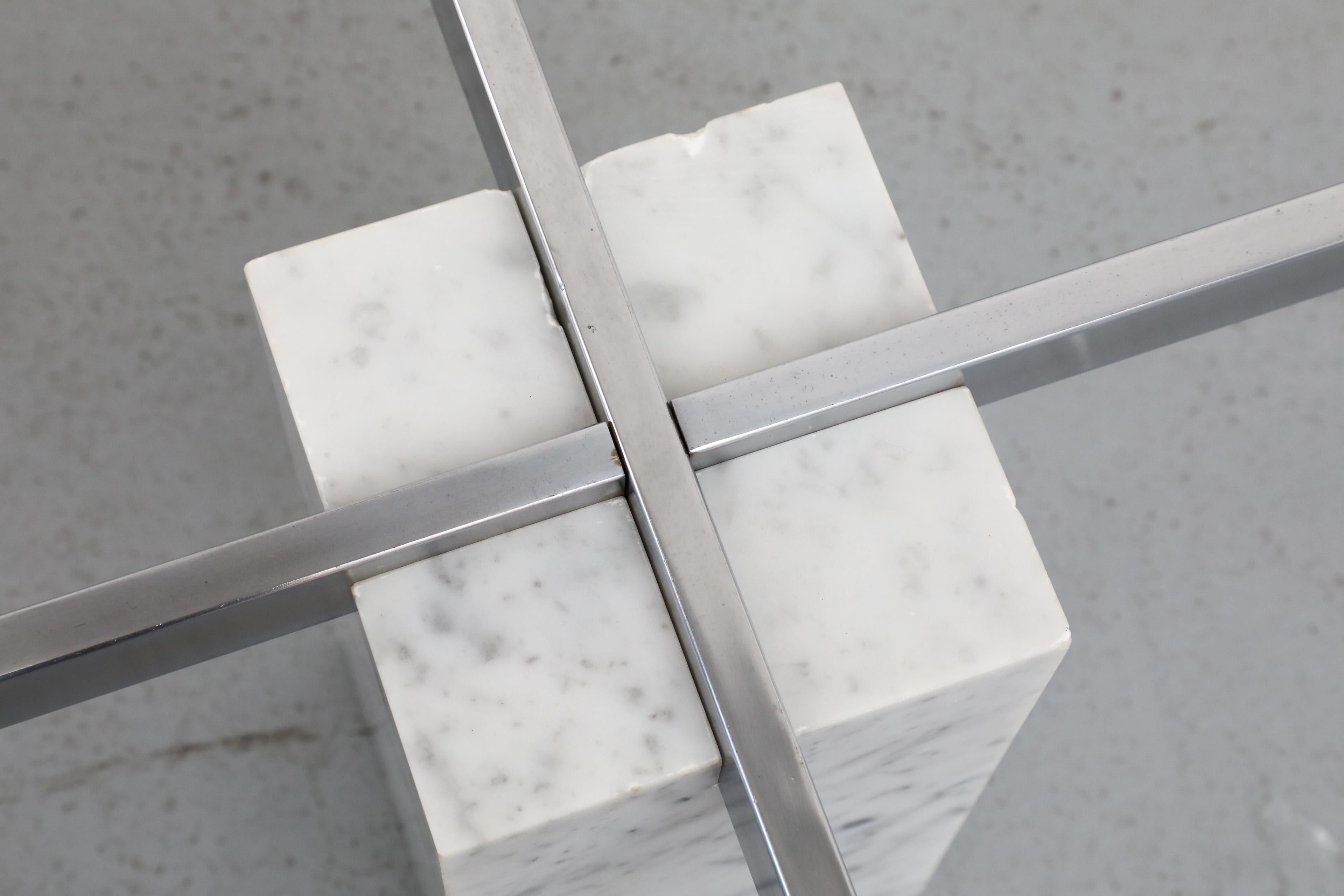 Mesa baja de mármol de Carrara y cristal 'KW-1' de Hank Kwint para Metaform, años 80 en venta 8