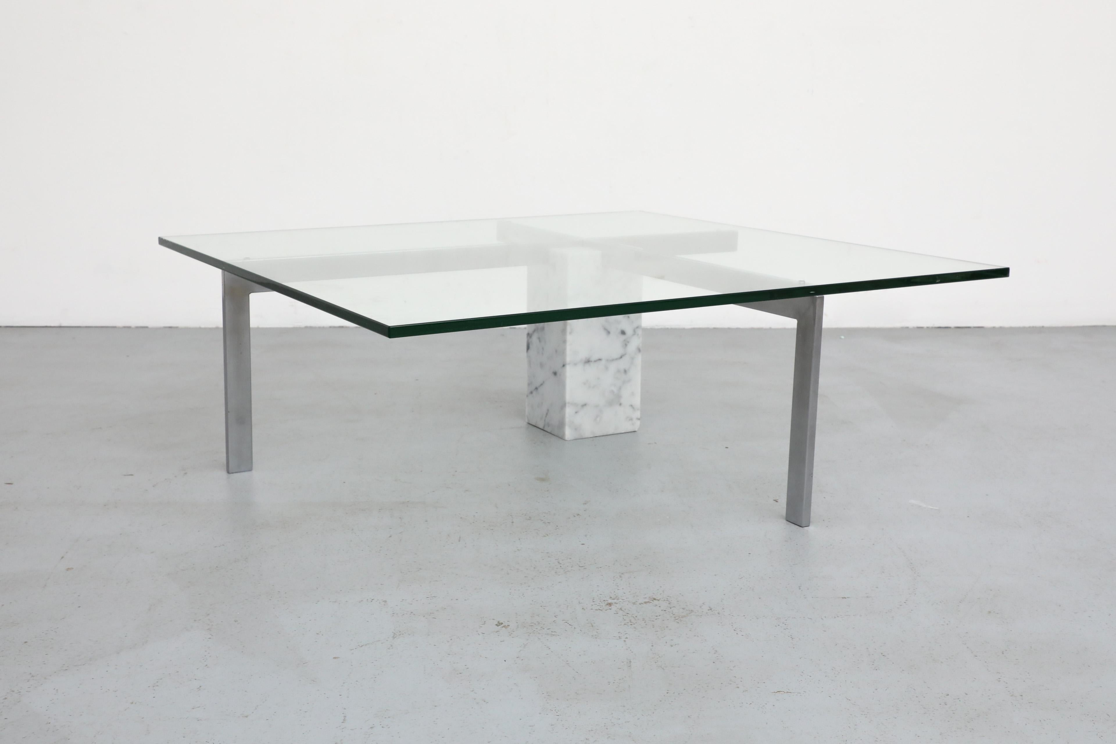 Mesa baja de mármol de Carrara y cristal 'KW-1' de Hank Kwint para Metaform, años 80 finales del siglo XX en venta