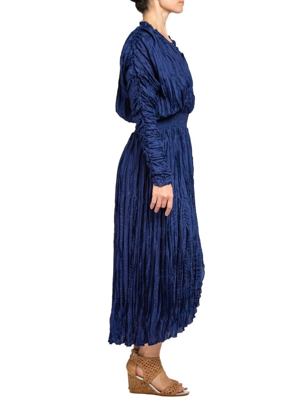 Women's 1980S HANNA HARTWELL Blue Long Sleeve With Elastic Waist Band  Dress For Sale