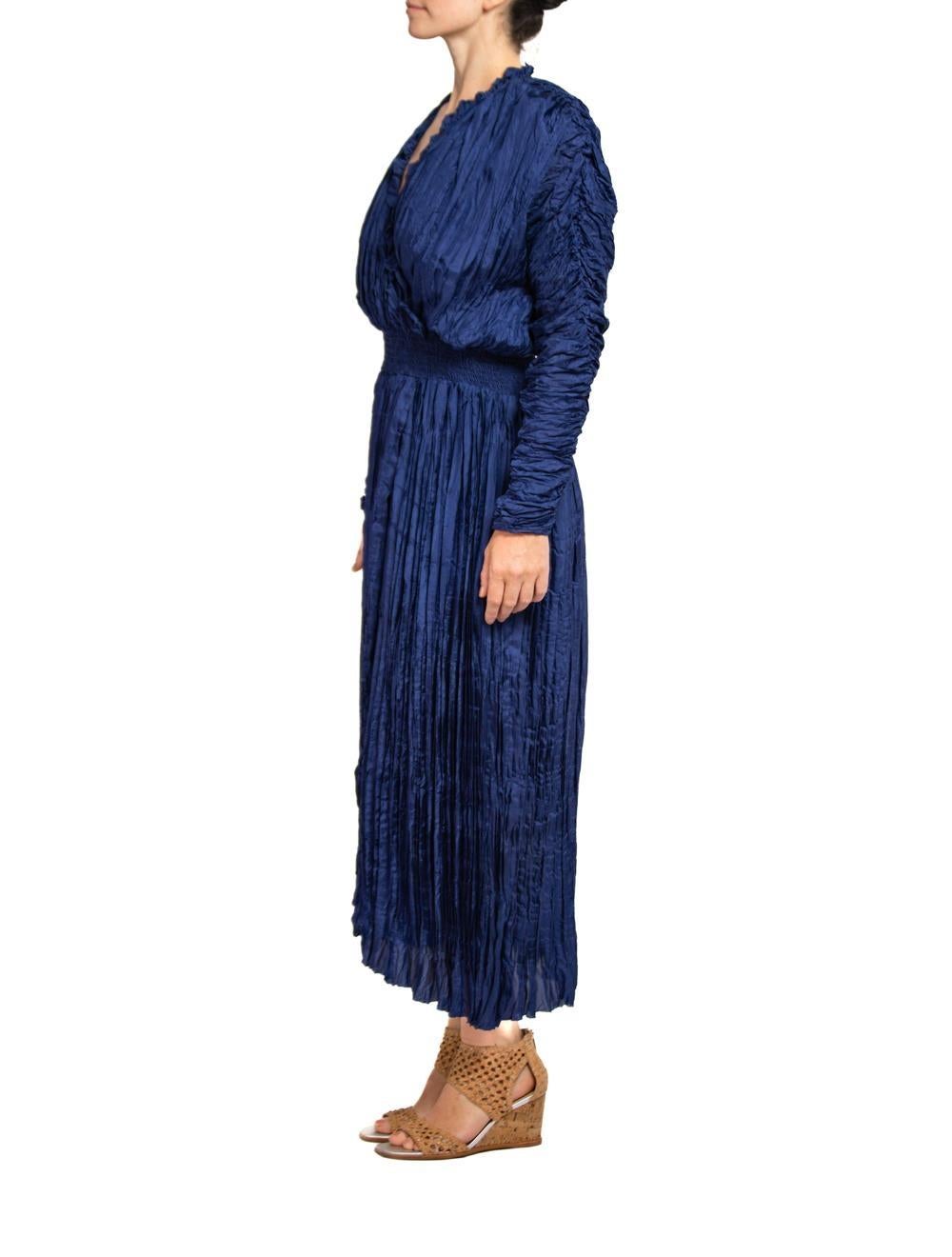 1980S HANNA HARTWELL Blue Long Sleeve With Elastic Waist Band  Dress 3