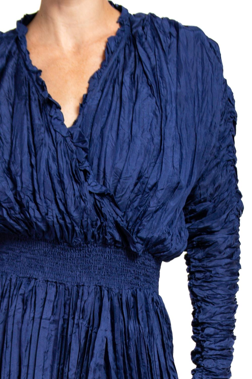 1980S HANNA HARTWELL Blue Long Sleeve With Elastic Waist Band  Dress For Sale 5