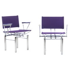 Vintage 1980s Hans Ullrich Bitsch for Kusch+Co Dining Side Chairs Purple Fabric Pair
