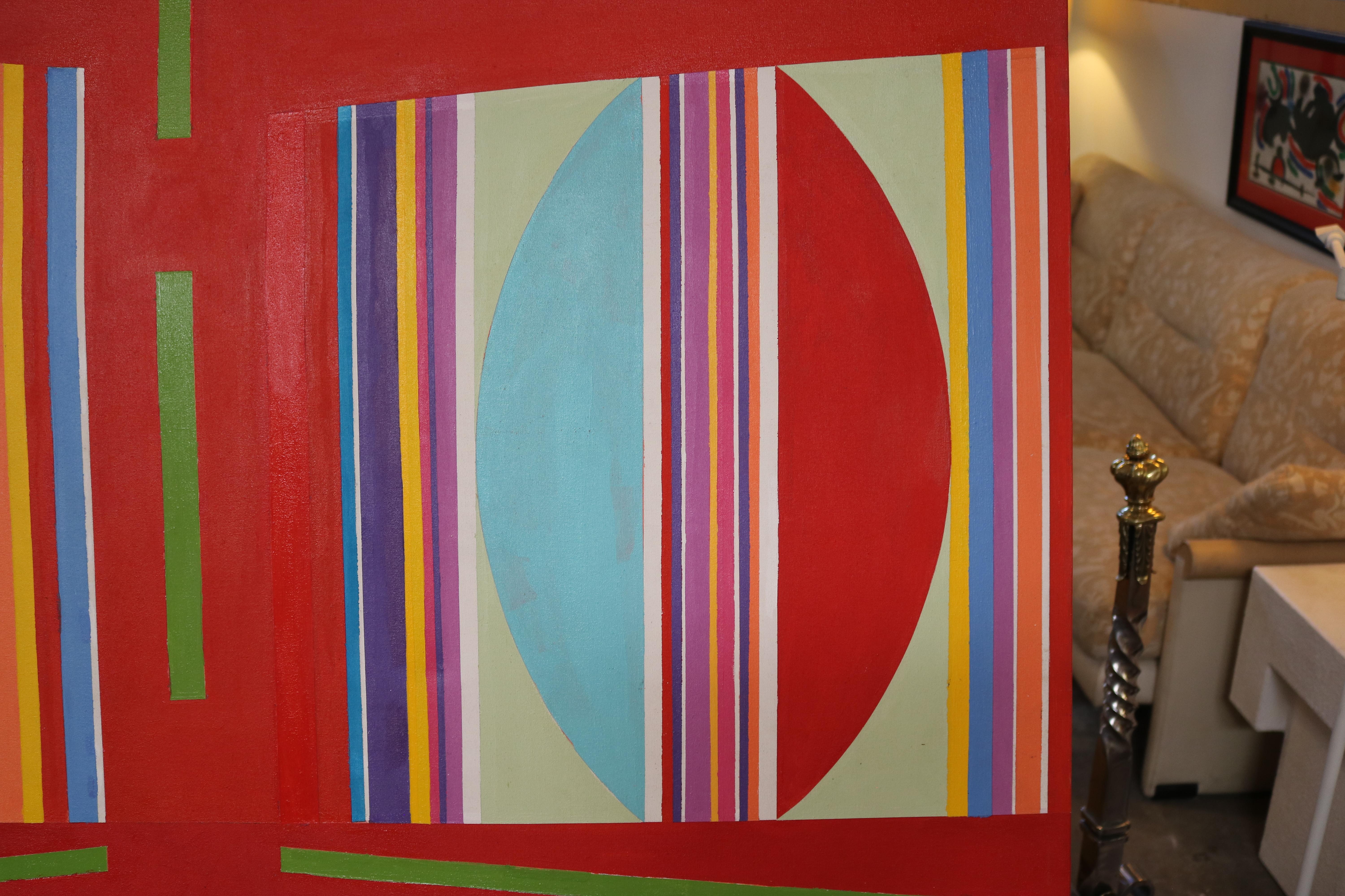 American 1980s Hard Edge Abstract Oil on Canvas