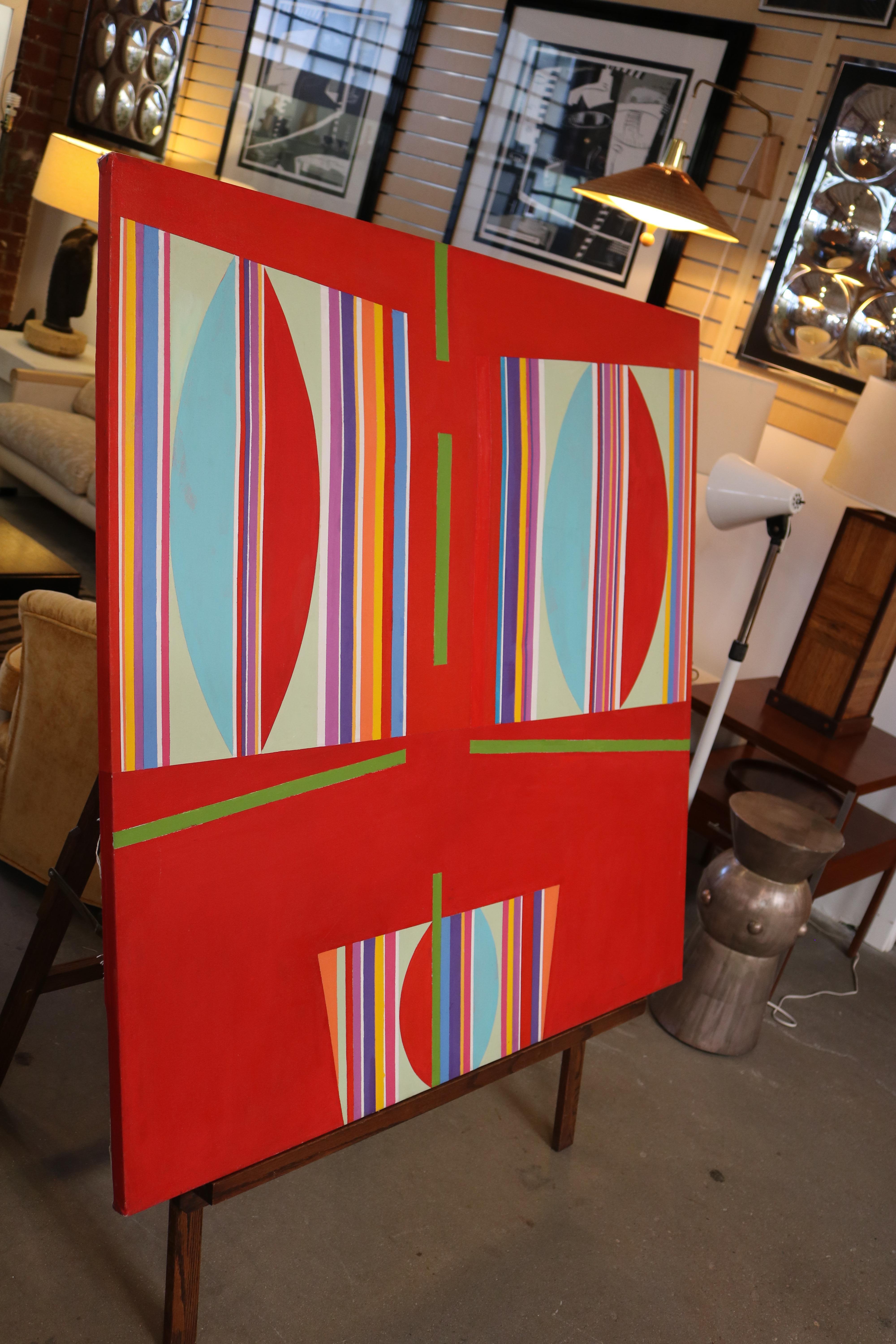 1980s Hard Edge Abstract Oil on Canvas In Excellent Condition In Pasadena, CA