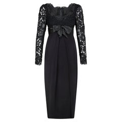 Retro 1980s Hardy Amies Couture Satin and Lace Cocktail Dress