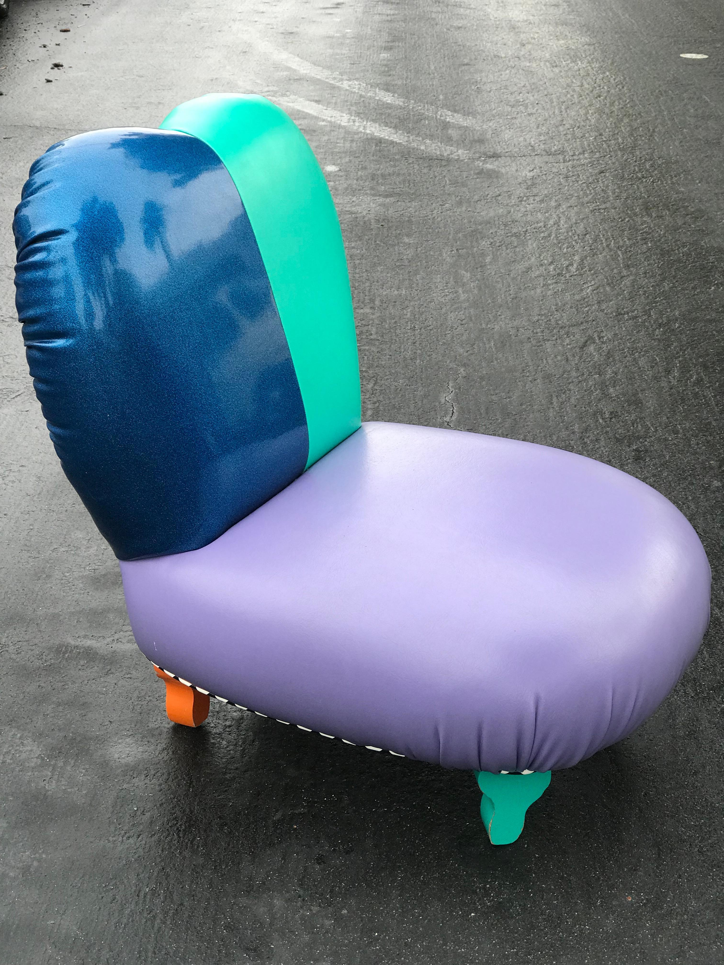 1980's Harry Siegel Memphis Inspired Club Chair in Multicolor Faux Leather For Sale 3