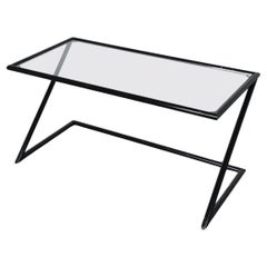 1980s Harvink Style 'Zig Zag' Black Metal & Glass Console Table