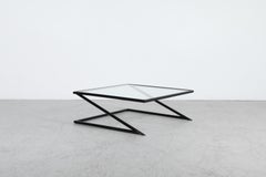 1980s Harvink Style 'Zig Zag' Glass and Metal Coffee Table