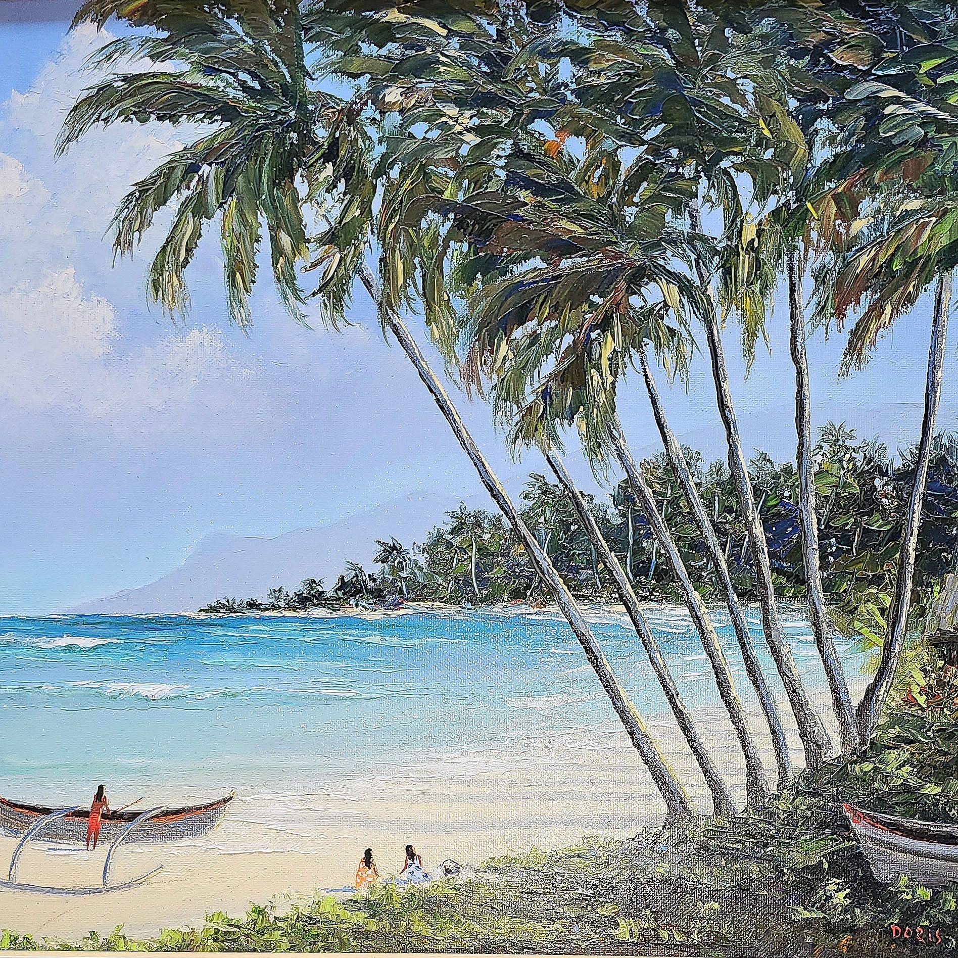 Questo squisito olio su tavola di Daris Davis cattura la serena bellezza del paesaggio hawaiano. I colori vivaci e i dettagli intricati danno vita al paesaggio lussureggiante, evocando un senso di tranquillità. Racchiuso in un'elegante cornice,
