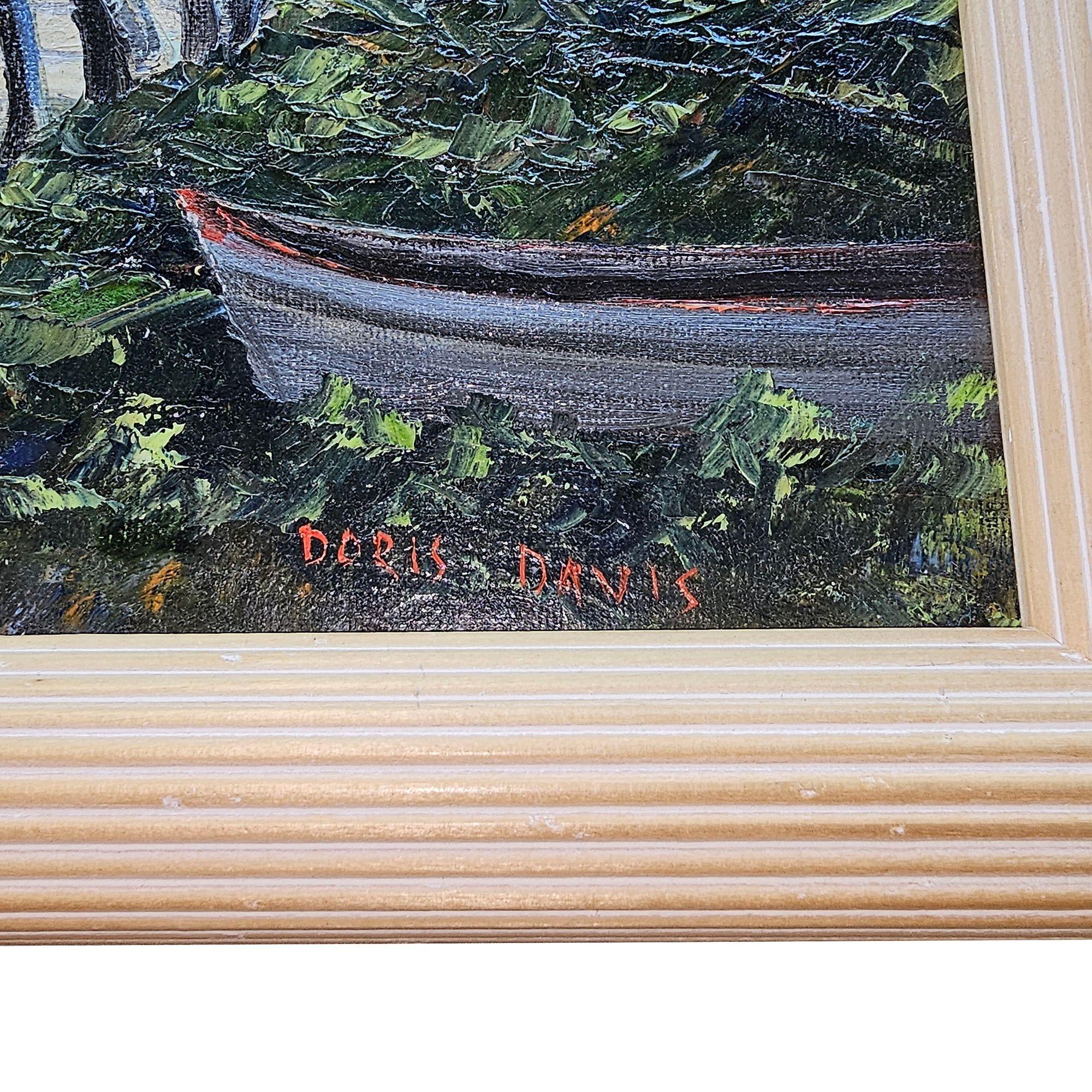 Fine XX secolo Paesaggio hawaiano del 1980 olio su tavola di Daris Davis in cornice di Wood Tropicale in vendita