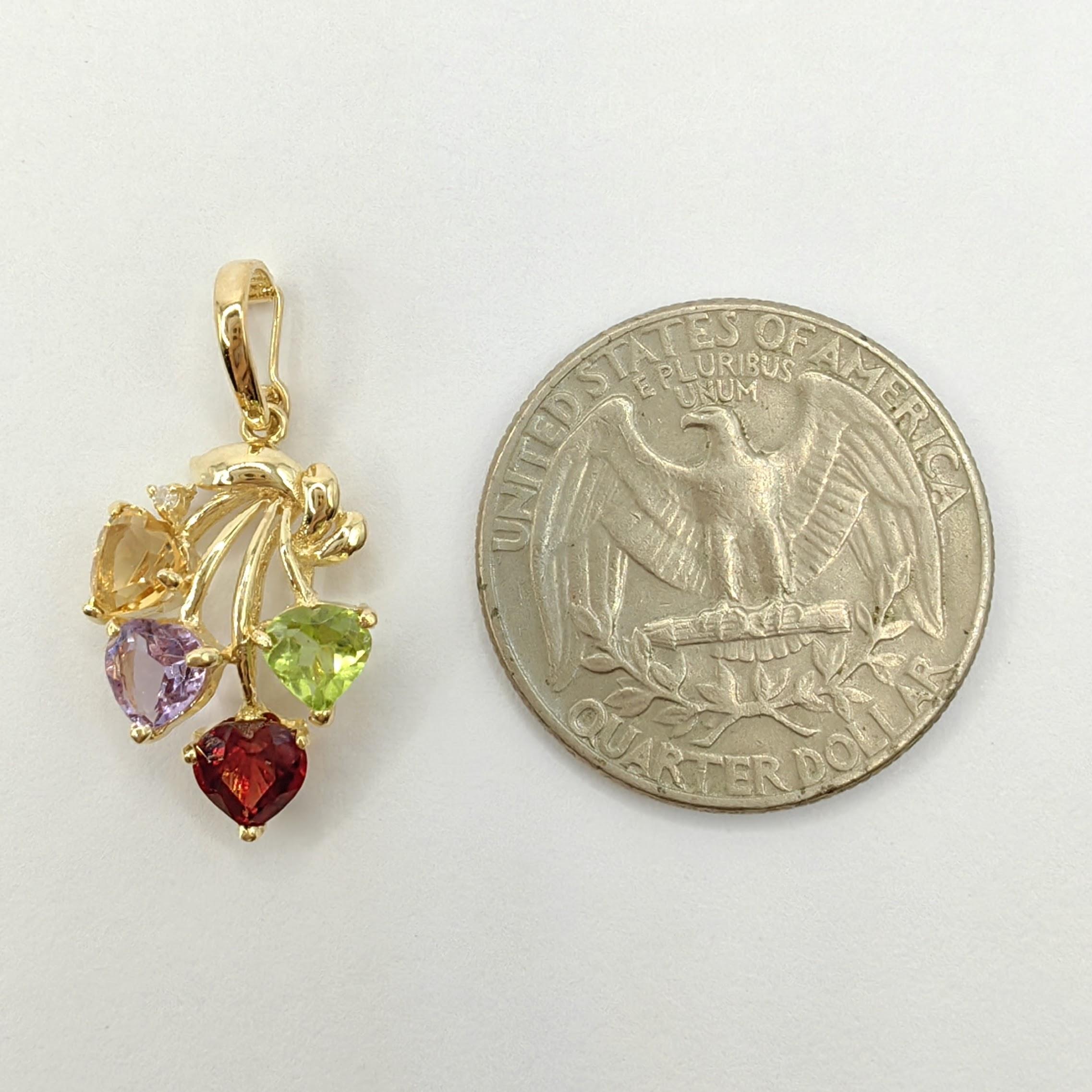 1980's Heart Shaped Amethyst, Citrine, Garnet, Peridot 14k Gold Necklace Pendant For Sale 2