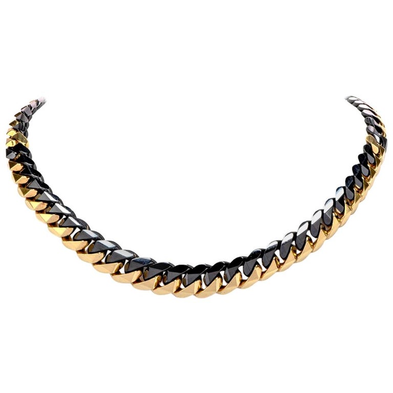 1980s Heavy 18 Karat Black and Yellow Gold Curb Link Chain Necklace at ...