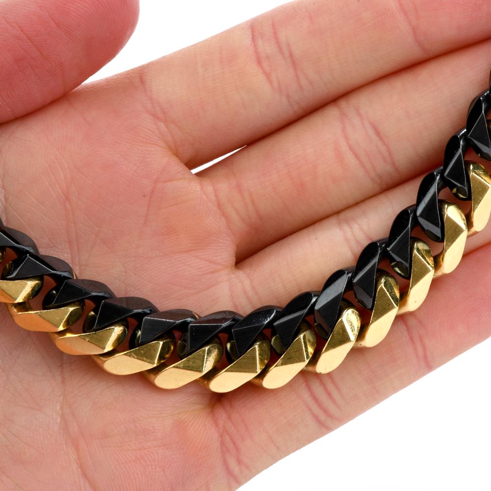 Modern 1980s Heavy 18 Karat Black and Yellow Gold Curb Link Chain Necklace
