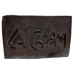 1980s Heavy Bronze Wall Sculpture L'Chaim