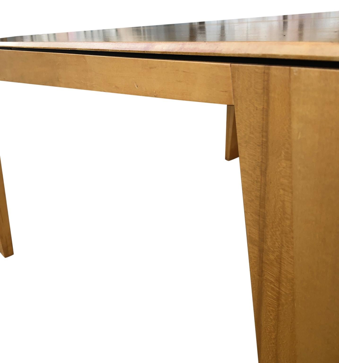 Mid century post modern Square Asymmetrical Leg Maple Square Dining Table  In Good Condition For Sale In BROOKLYN, NY