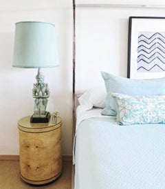 1980's Henredon Burl Wood Drum Nightstand/End Table