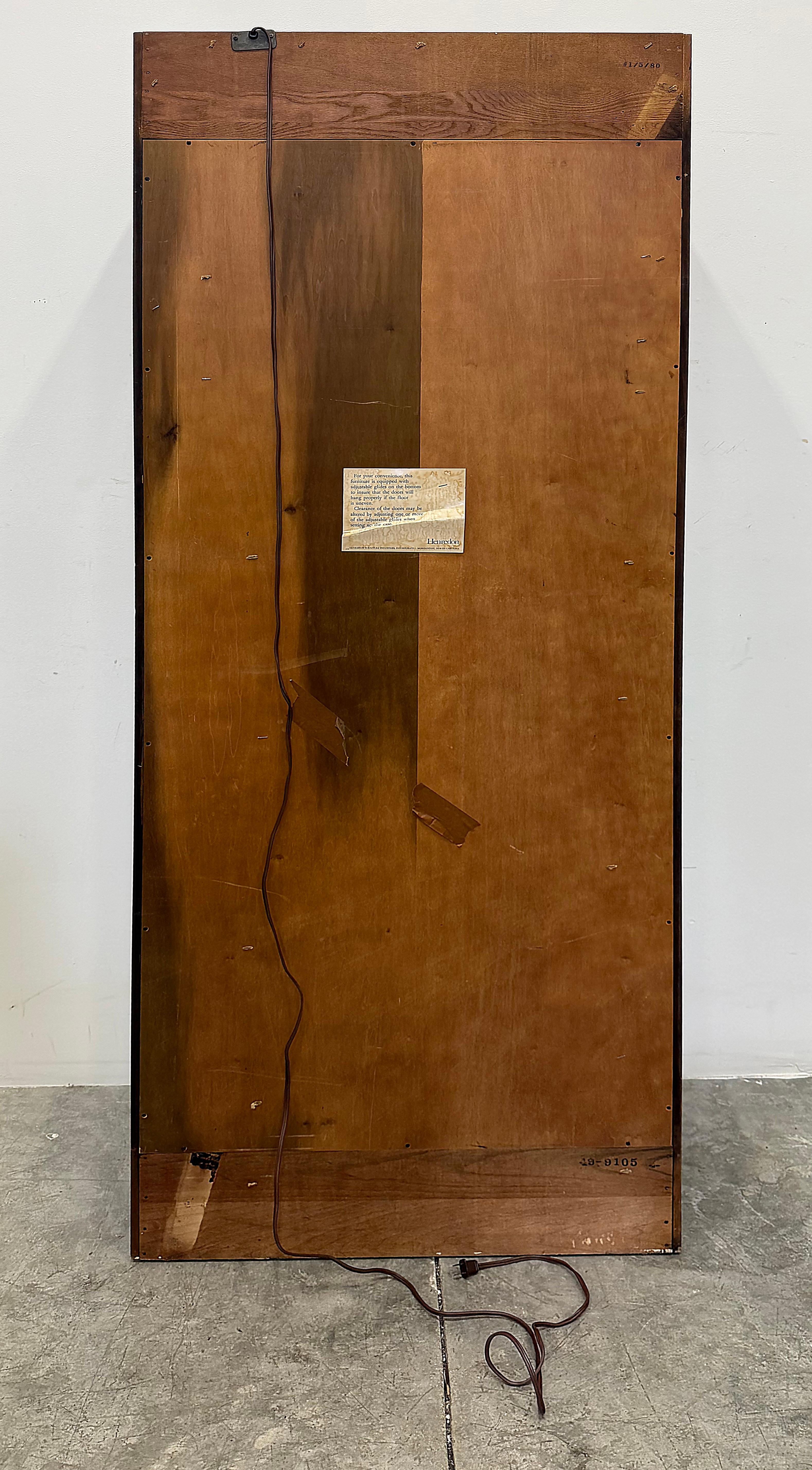 1980s Henredon Campaign Vitrine Cabinet, Oak and Beveled Glass 5