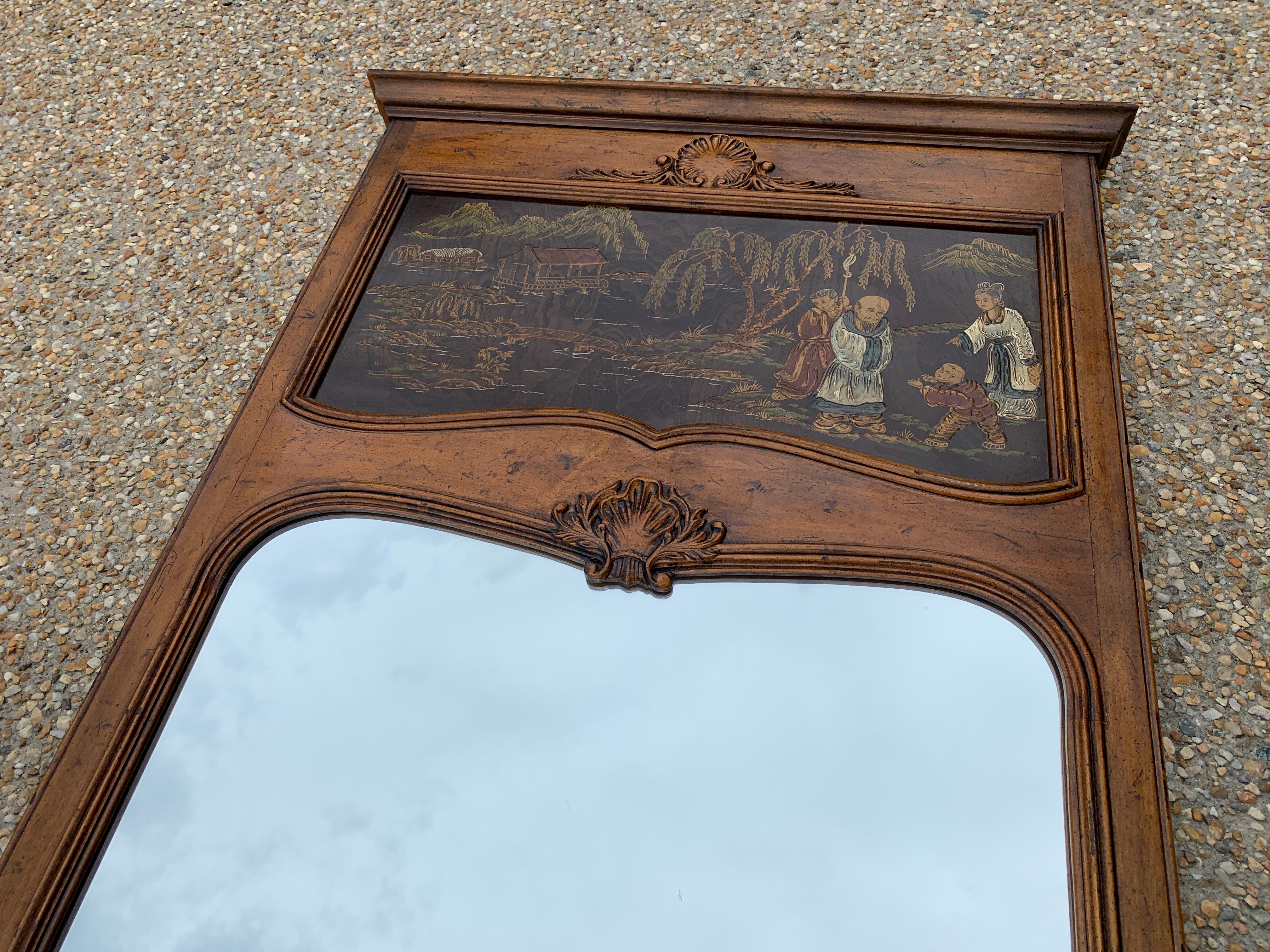 20th Century 1980s Henredon Chinoiserie Trumeau Mirror For Sale