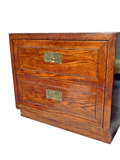 1980s Henredon Scene One 1 Campaign Nightstands with Brass Hardware - a Pair