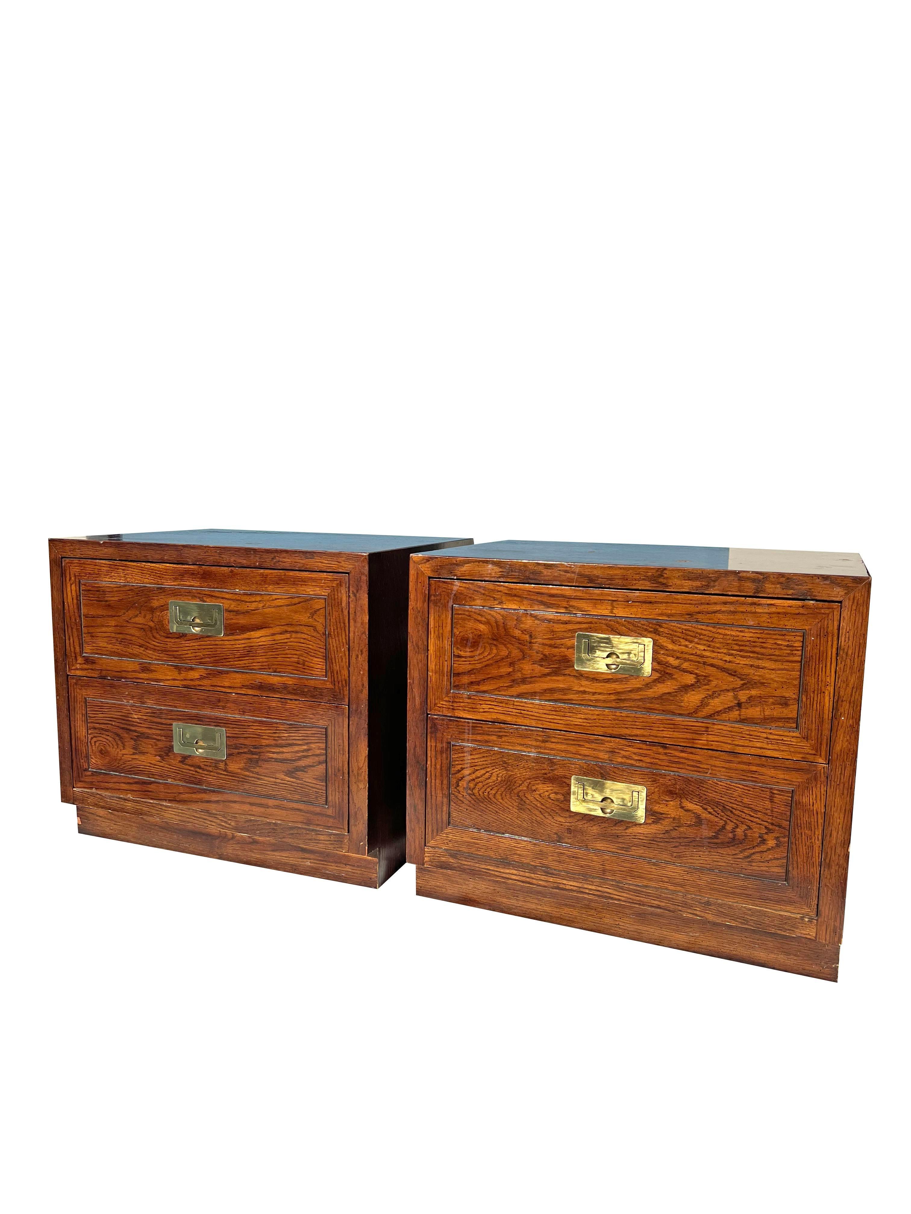 American 1980s Henredon Scene One 1 Campaign Nightstands with Brass Hardware - a Pair