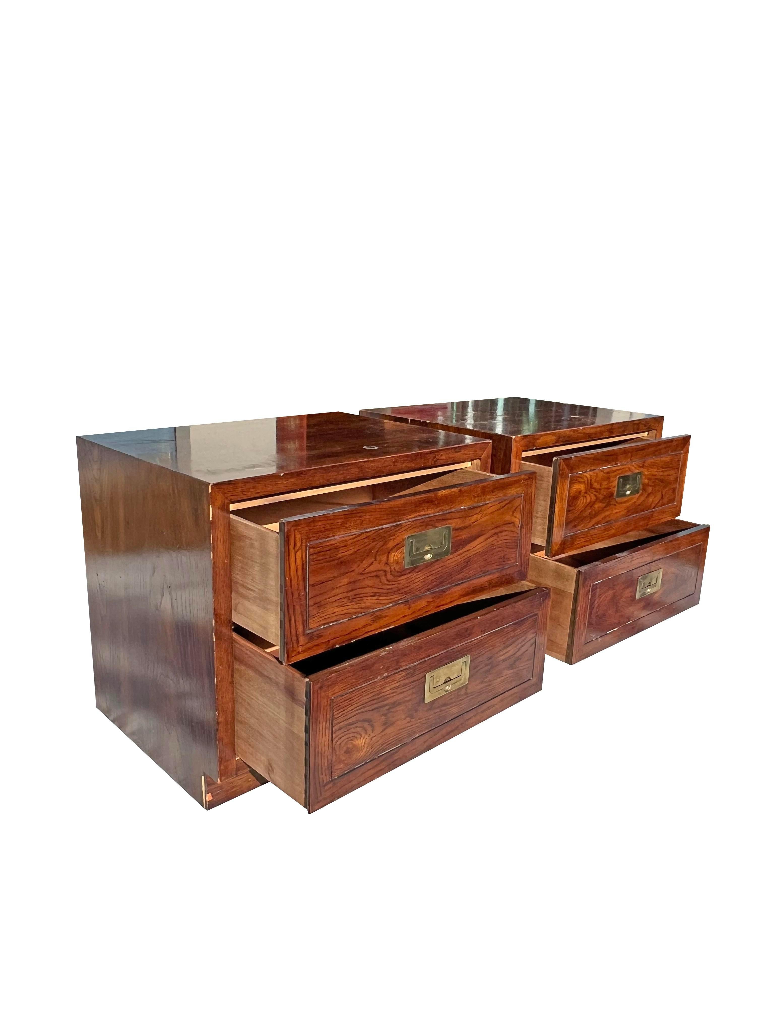 Wood 1980s Henredon Scene One 1 Campaign Nightstands with Brass Hardware - a Pair