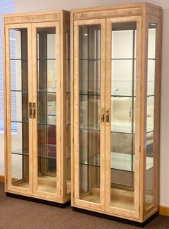 1980s Henredon Scene Two Burl Wood and Glass Display Cabinets, a Pair