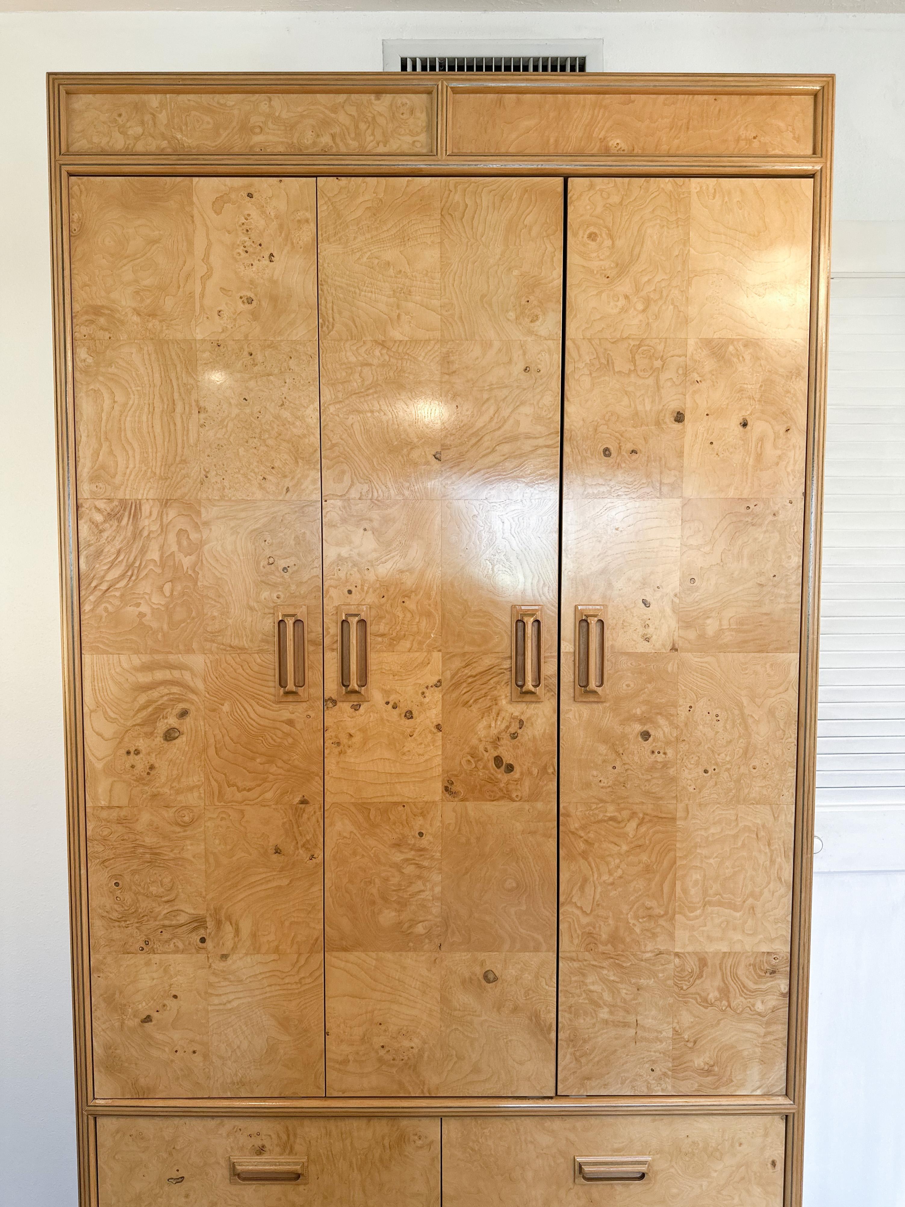 1980s Henredon 'Scene Two' Burlwood Armoire In Excellent Condition In Houston, TX