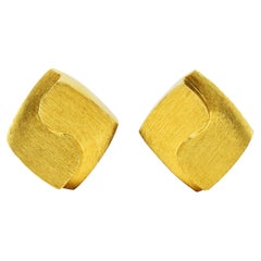 1980's Henry Dunay 18 Karat Brushed Gold Sabi Ear-Clip Earrings