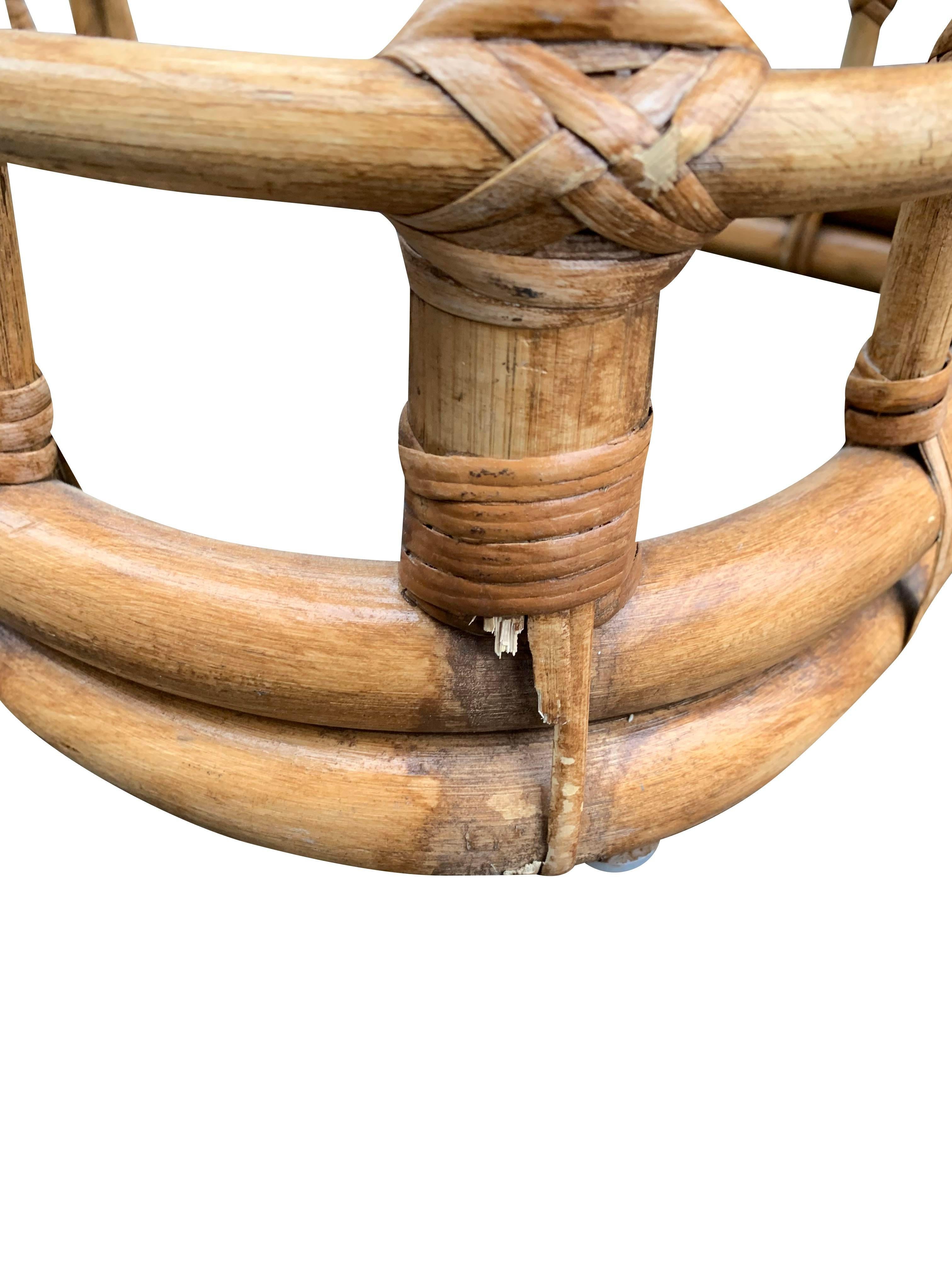 Late 20th Century 1980s Henry Link Bamboo Rattan Glass Table in Boho Chic Coastal Style