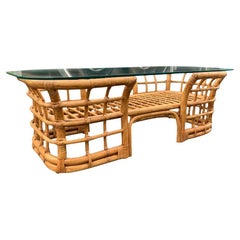 1980er Henry Link Bambus-Rattan-Glastisch im Boho-Chic-Küstenstil