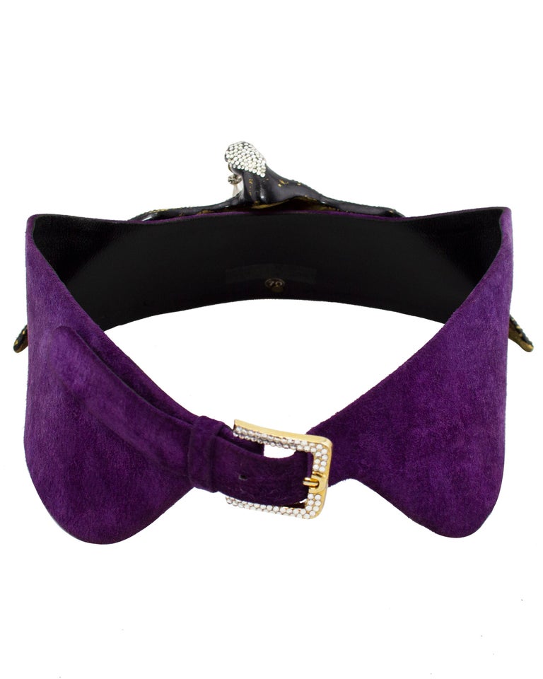 1980s Henryks Bijoux Vienne Jewelled Eagle Purple Suede Wide  display picture 1