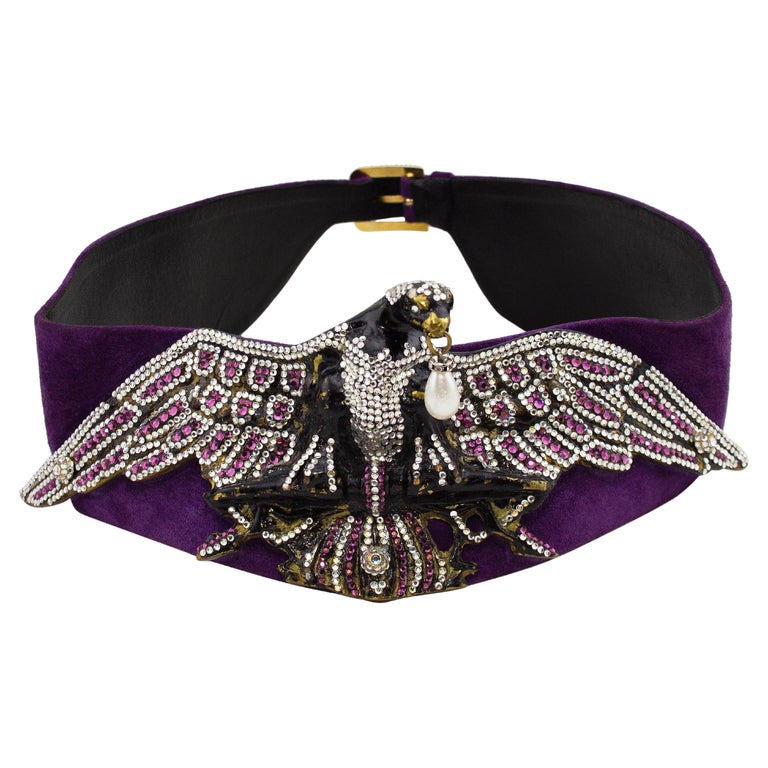 Vintage Henryks Bijoux Vienne jeweled Eagle leather belt Henryks Bijoux Vienne Jewelled Eagle Black Suede Wide Belt  main image 2