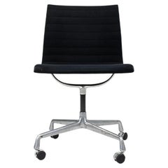 Vintage 1980s Herman Miller Eames Aluminum Group Management Side Chairs in Black Fabric