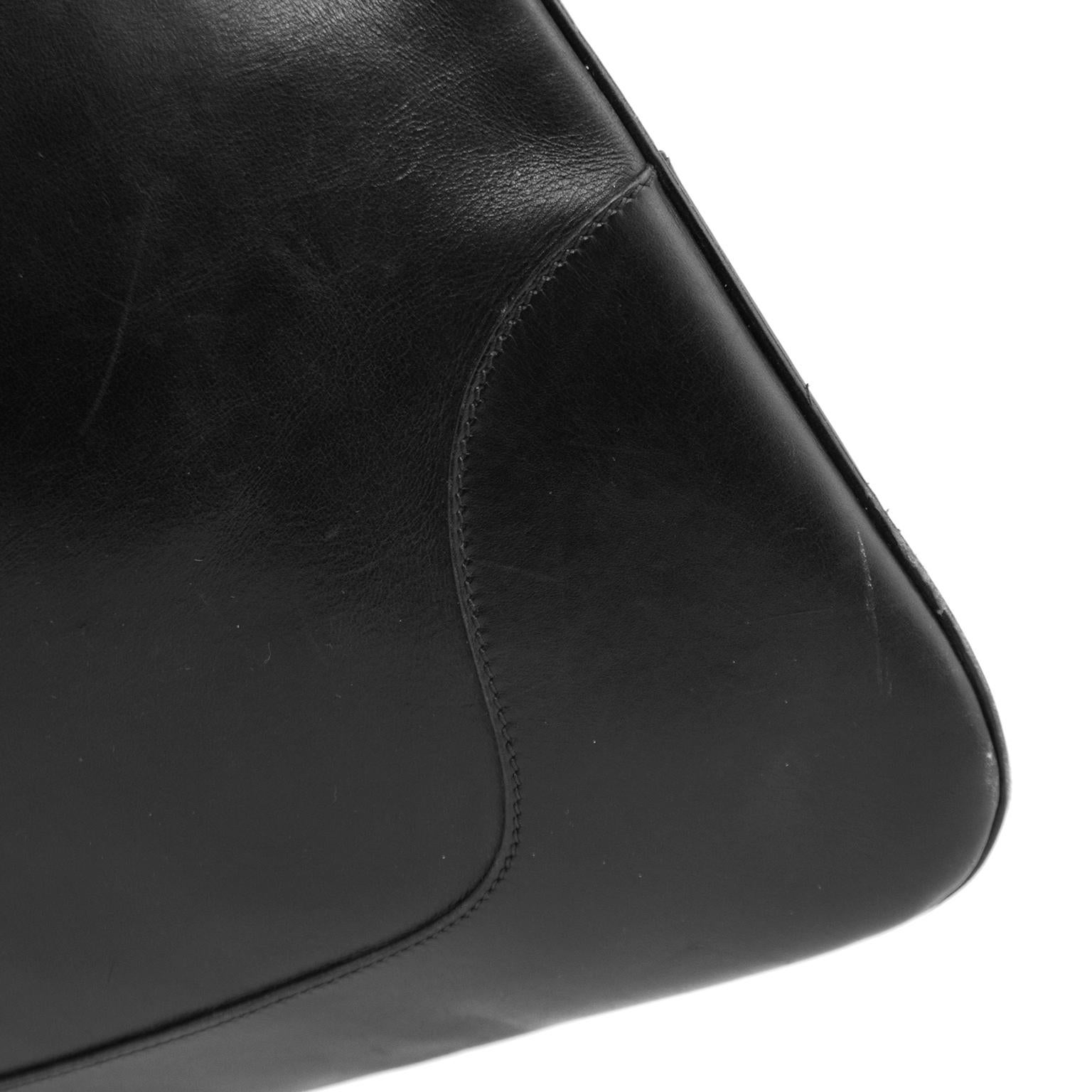 1980s Hermes Black Leather Trim Bag 38cm In Fair Condition In Toronto, Ontario