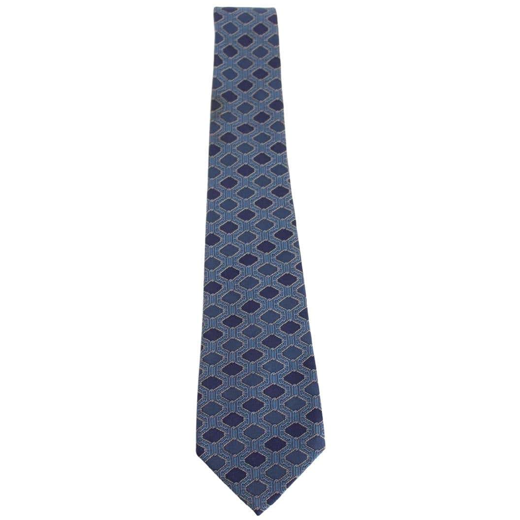1980s Hermes Blue Silk Geometric Print Tie 937 IA at 1stDibs