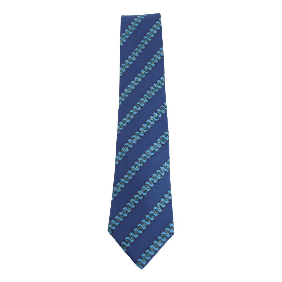 Men's 1980s Hermes Blue Silk Snake Tie 7161 FA