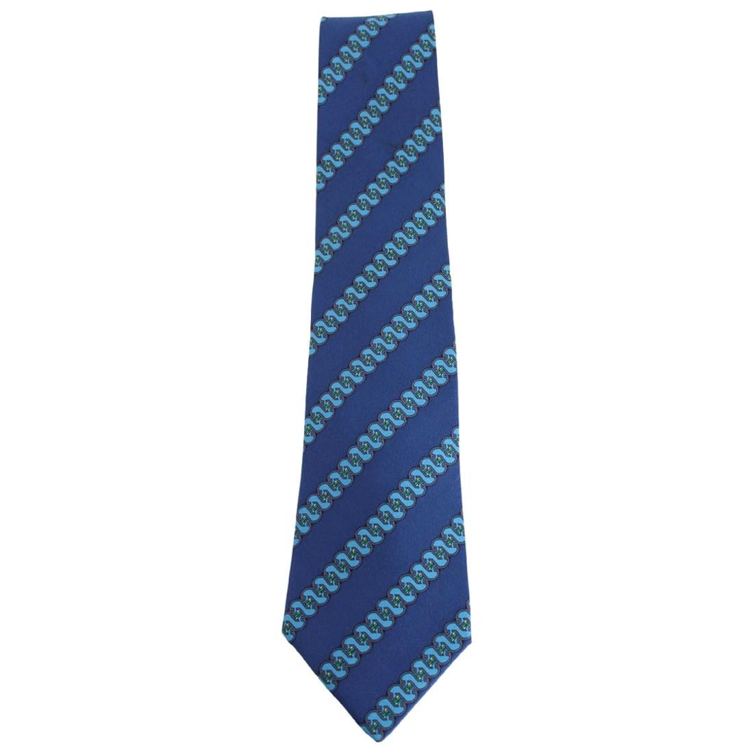 1980s Hermes Blue Silk Snake Tie 7161 FA