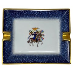 1980s Hermès "Feux d'Artifice" Blue Porcelain Ashtray Catchall Made in France
