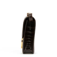 1980's Hermes Marron Fonce Shiny Caiman Crocodile Leather Vintage Constance 24