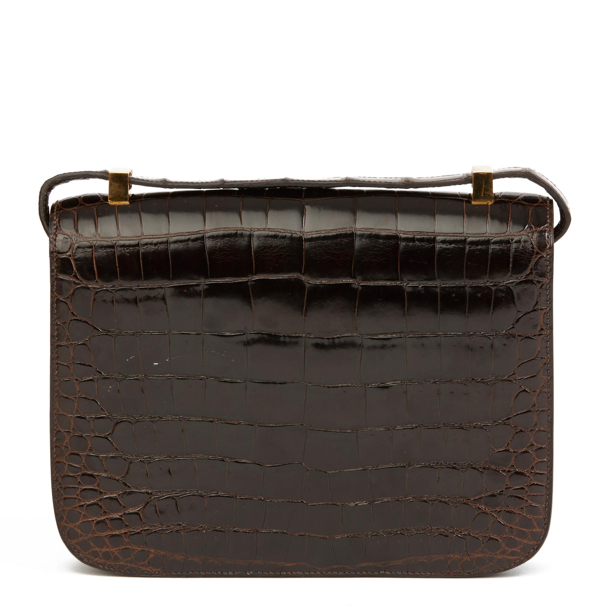 1980's Hermes Marron Fonce Shiny Caiman Crocodile Leather Vintage ...