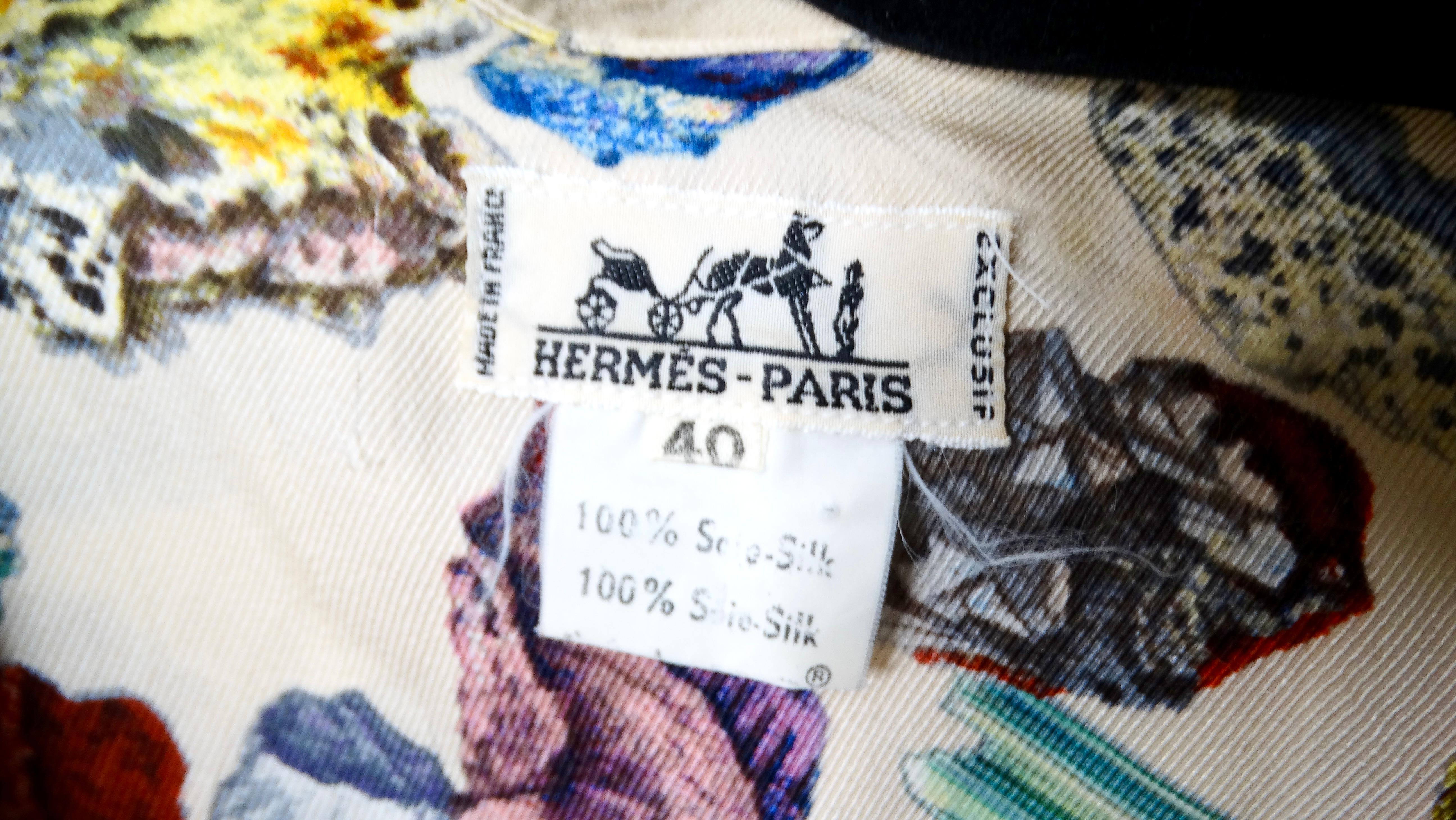 1980 Hermes Mineraux Geo Rock Print - Top in seta stampata con bottone in vendita 5