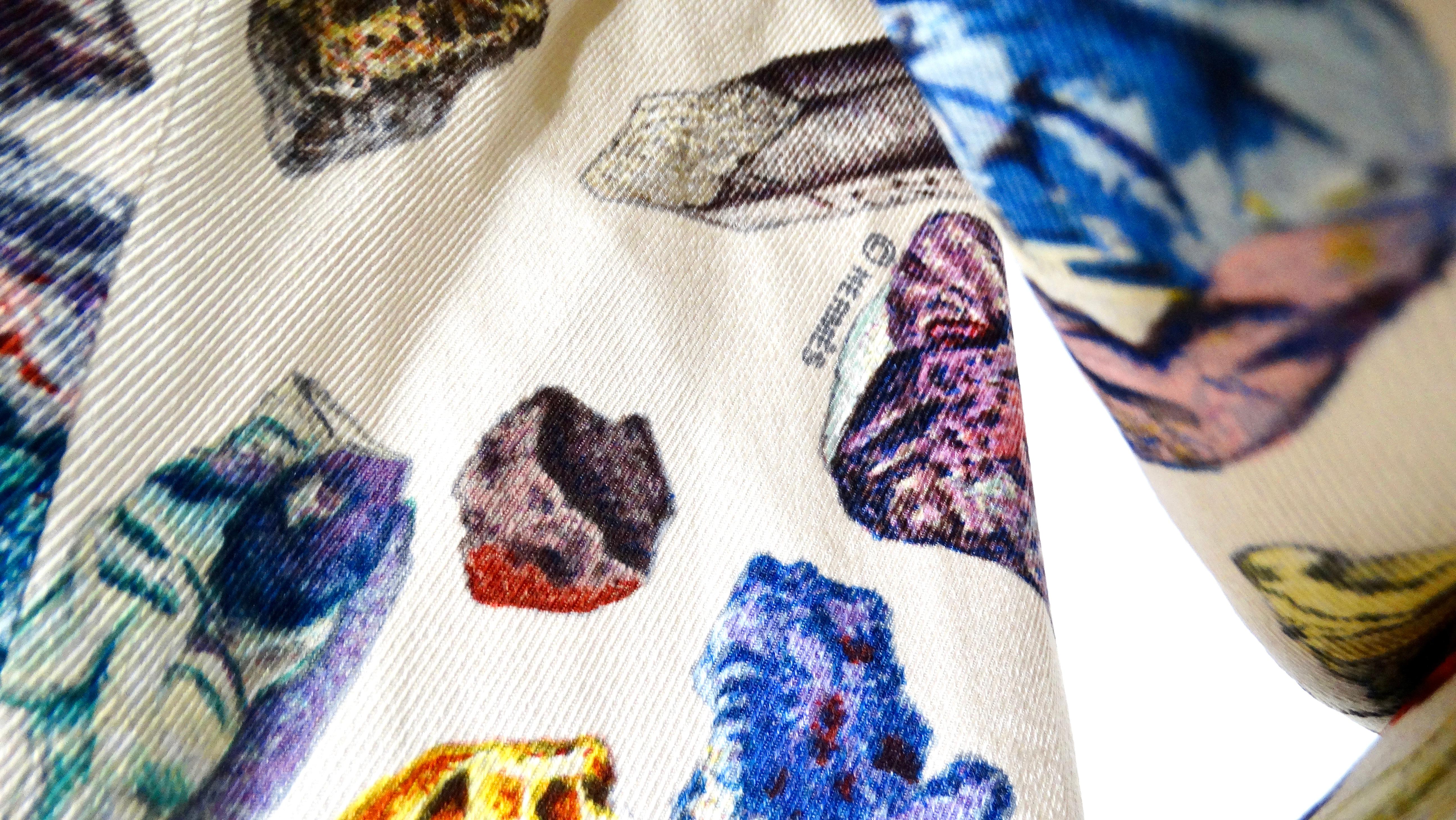 Donna 1980 Hermes Mineraux Geo Rock Print - Top in seta stampata con bottone in vendita