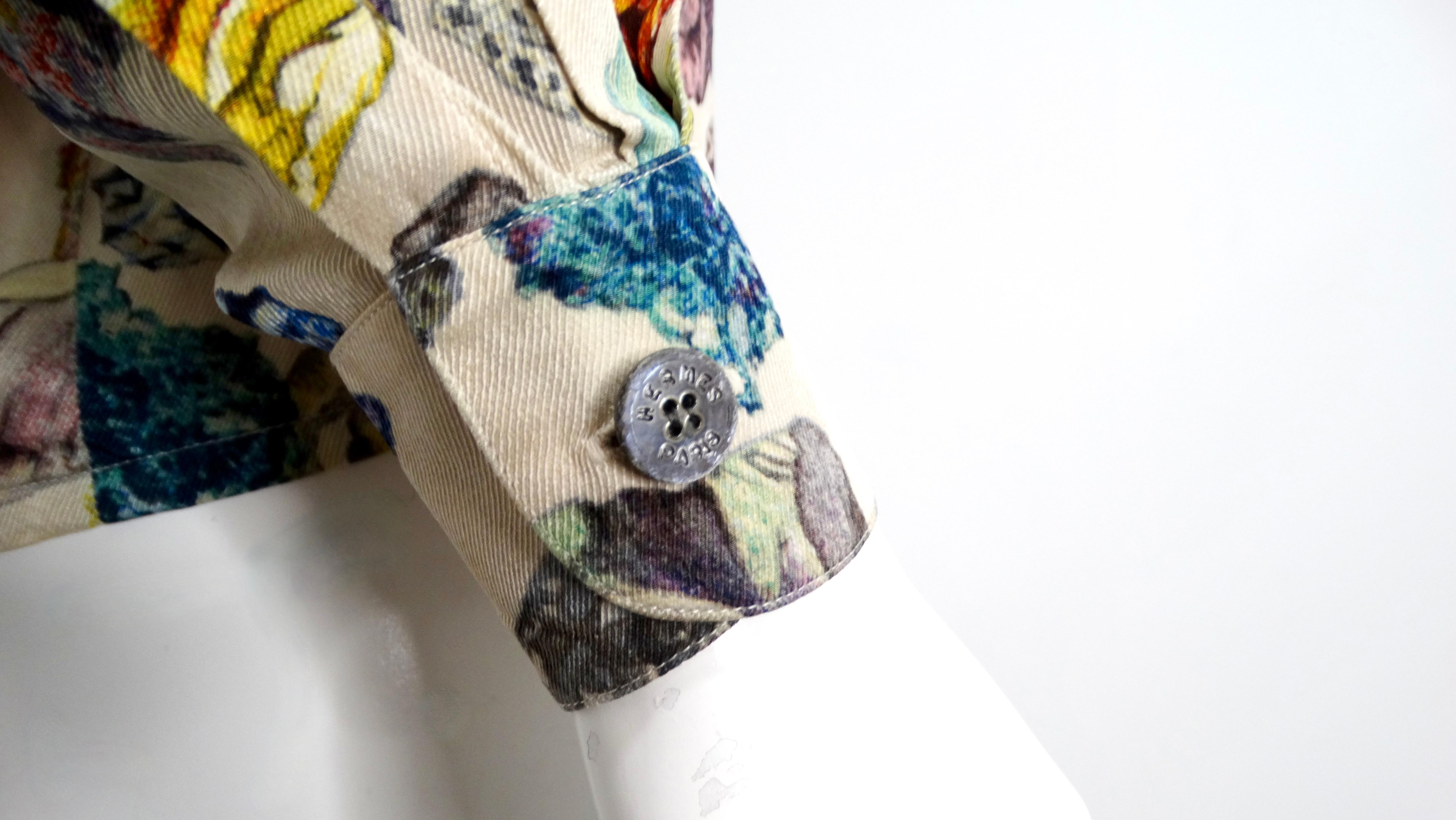 1980 Hermes Mineraux Geo Rock Print - Top in seta stampata con bottone in vendita 2
