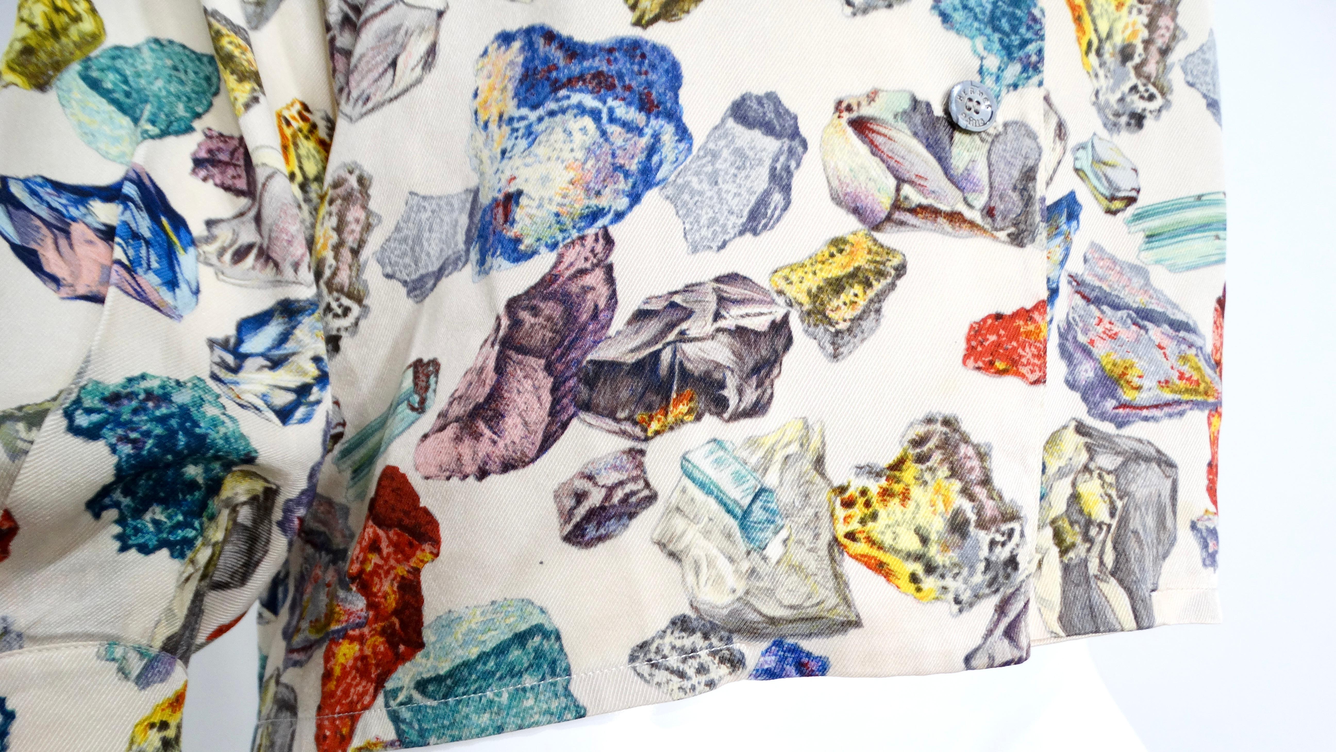 1980 Hermes Mineraux Geo Rock Print - Top in seta stampata con bottone in vendita 3