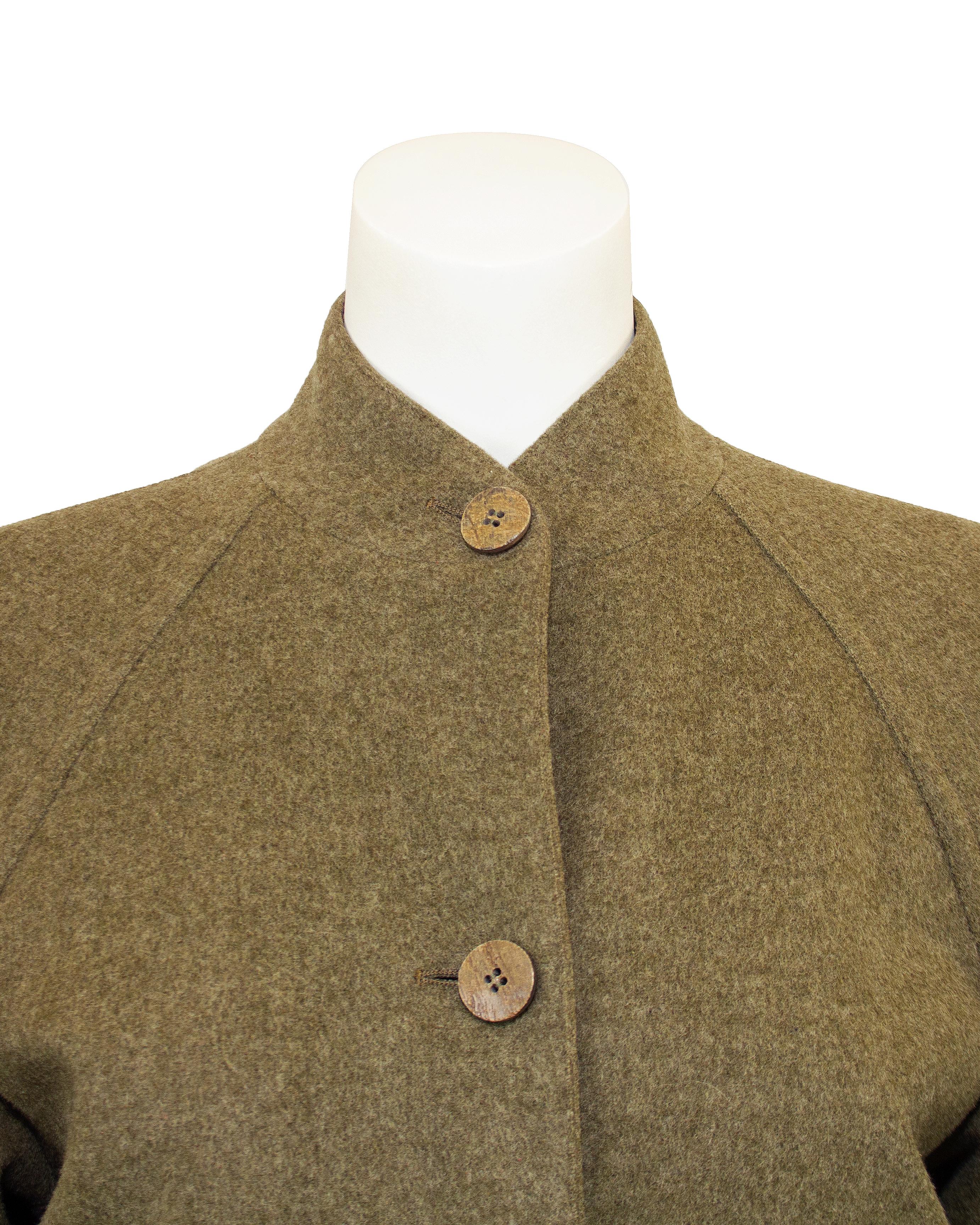 Women's 1980s Hermes Olive Green Wool and Cashmere Jacket and Skirt Ensemble  For Sale